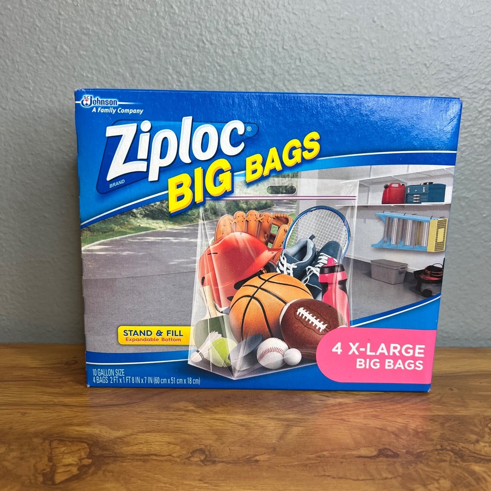 Ziploc Big Bags Storage Bags  XL Clear 10 Gallon 4 ct Stand Fill Heavy Duty NEW